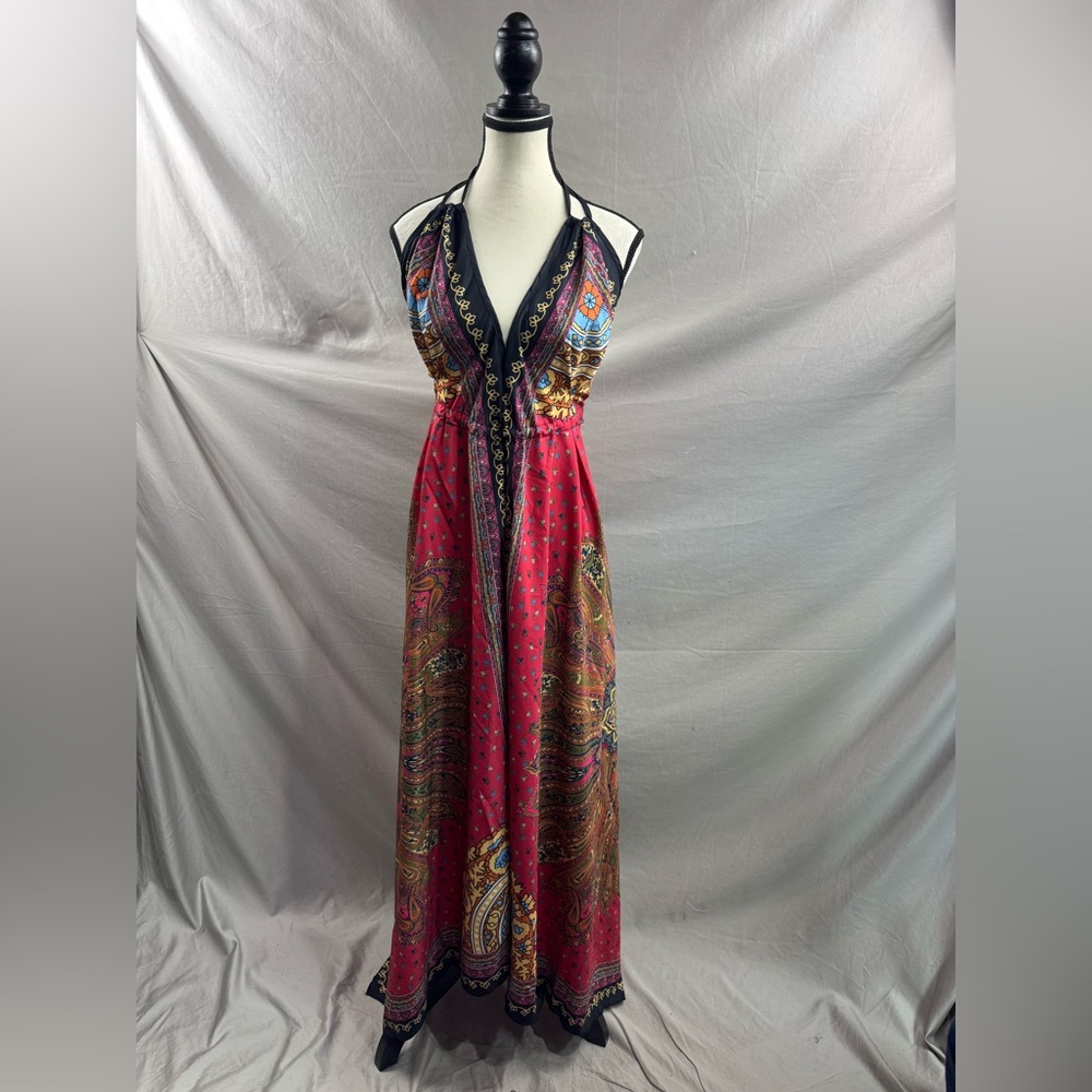 Boho Halter Neck Asymmetrical Hem Maxi Dress - Picture 7 of 8